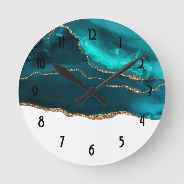 Horloge Ronde Agencement moderne Turquoise & Gold avec Abstrait  (Recto)