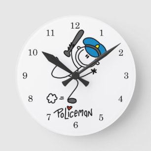 Horloge Ronde Agent de police en bonhomme allumette de base
