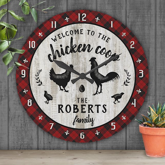 Horloge Ronde Agritourisme Rustique Poulet Coop Bois Plaid Perso (Créateur téléchargé)