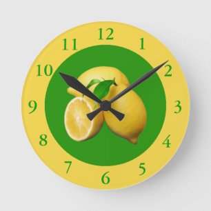 Horloge Ronde Agrumes verts et jaunes et citrons frais
