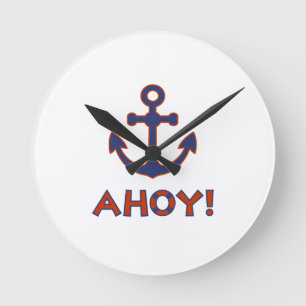 Horloge Ronde AHOY ! Bouée + Design Ancre Rouge+Bleu
