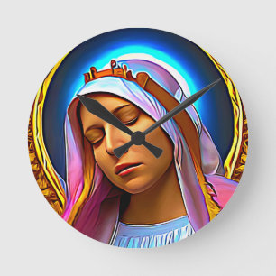 Horloge Ronde AI Art de la bienheureuse Vierge Marie