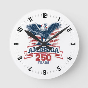 Horloge Ronde Aigle américain patriotique 250e anniversaire amus