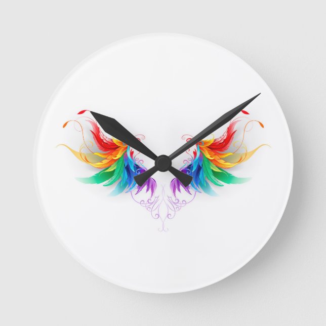 Horloge Ronde Ailes fluffy arc-en-ciel (Recto)