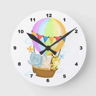 Horloge Ronde Air Balloon with Animals Nursery Wall Clock