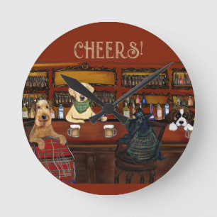 HORLOGE RONDE AIREDALE TERRIER & AMIS