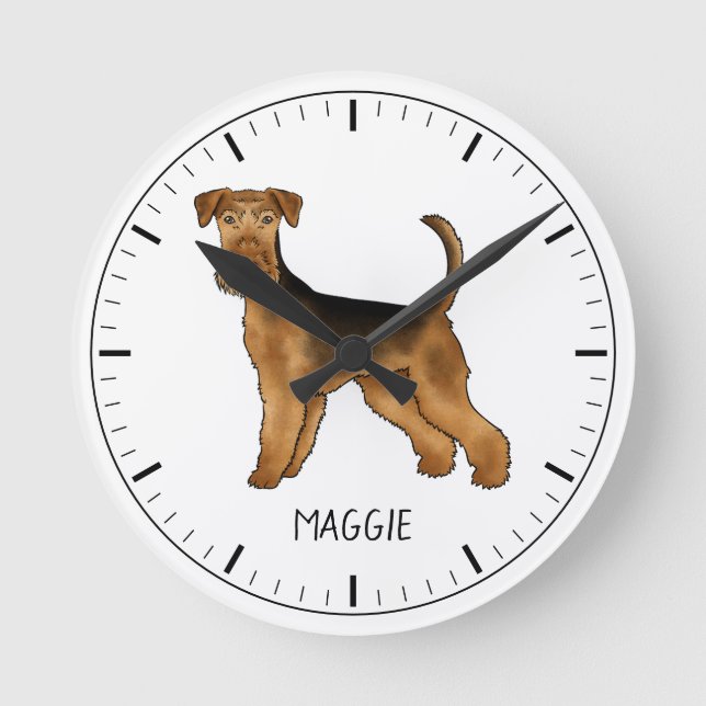 Horloge Ronde Airedale Terrier Cute Dessin Chien Et Nom Personna (Recto)