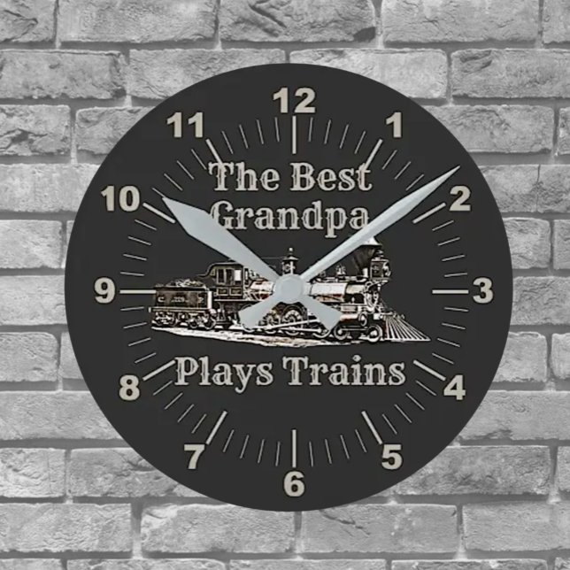 Horloge Ronde Ajouter le nom Plages Train à vapeur Grand-père gr (Créateur téléchargé)