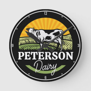 Horloge Ronde AJOUTER NOM Sunset Ferme laitière Pâturage Holstei