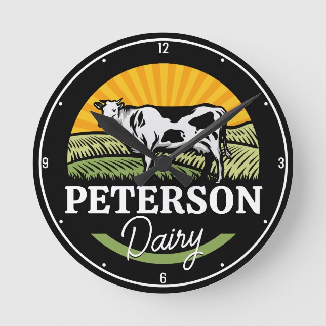 Horloge Ronde AJOUTER NOM Sunset Ferme laitière Pâturage Holstei (Recto)