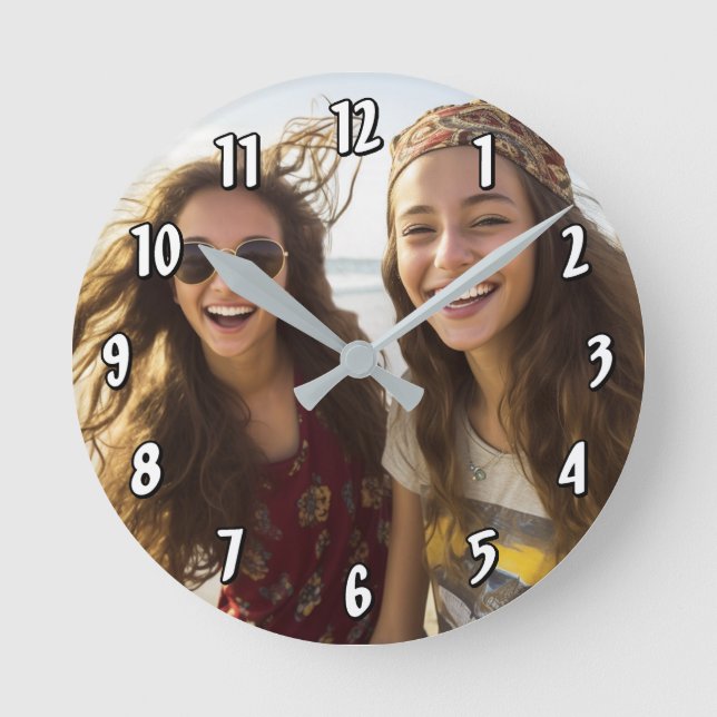 Horloge Ronde Ajouter une photo verticale - modèle de numéro (Recto)