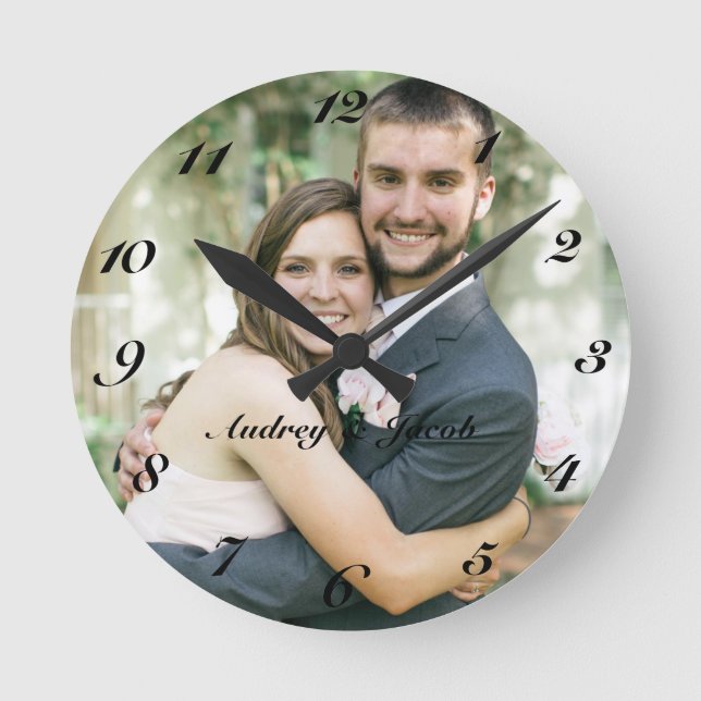 Horloge Ronde Ajouter votre propre photo Mariage personnalisée (Recto)