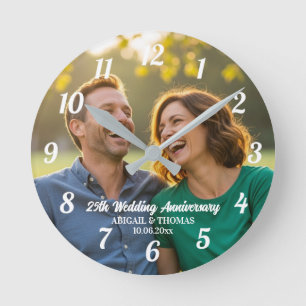 Horloge Ronde Ajoutez votre propre photo de couple 25e anniversa