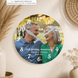 Horloge Ronde Ajoutez votre propre photo de couple 30e anniversa