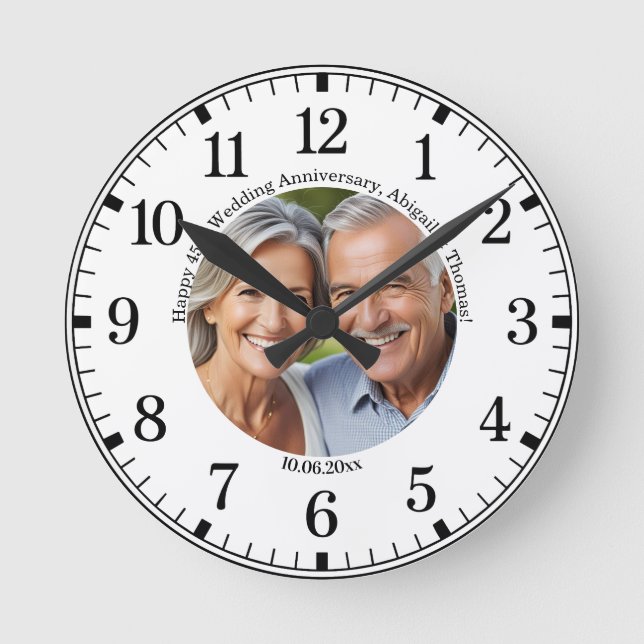 Horloge Ronde Ajoutez votre propre photo de couple 45e anniversa (Recto)