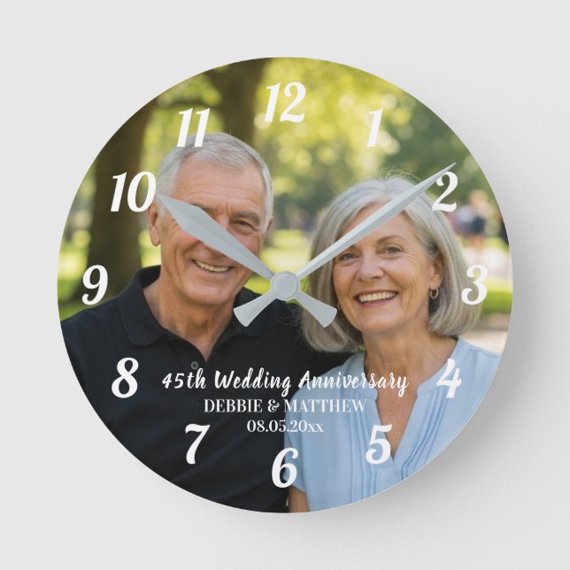 Horloge Ronde Ajoutez votre propre photo de couple 45e anniversa (Recto)
