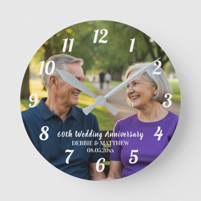 Horloge Ronde Ajoutez votre propre photo de couple 60e anniversa (Recto)