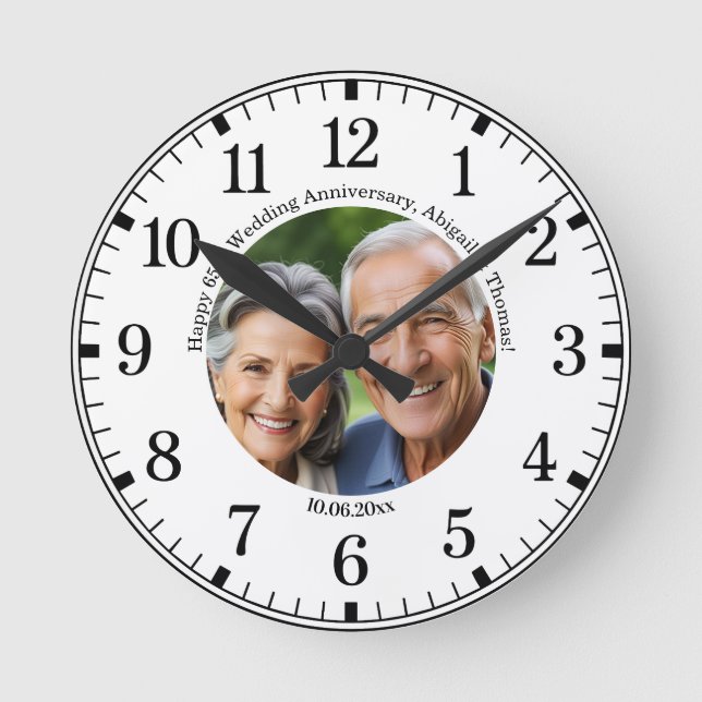 Horloge Ronde Ajoutez votre propre photo de couple 65e anniversa (Recto)