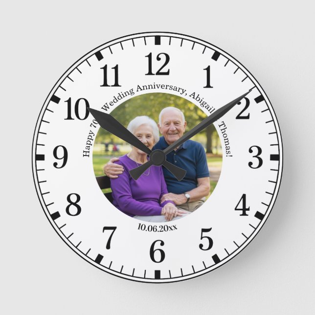 Horloge Ronde Ajoutez votre propre photo de couple 70e anniversa (Recto)