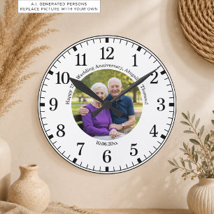 Horloge Ronde Ajoutez votre propre photo de couple 75e anniversa