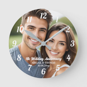 Horloge Ronde Ajoutez votre propre photo de couple pour le 5e an