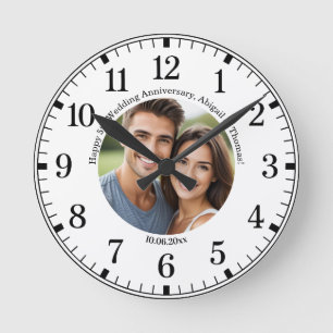 Horloge Ronde Ajoutez votre propre photo de couple pour le 5ème 
