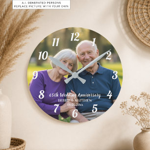 Horloge Ronde Ajoutez votre propre photo de couple pour le 65e a