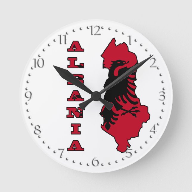 Horloge Ronde Albanian Flag in Outline Map of Albania (Recto)