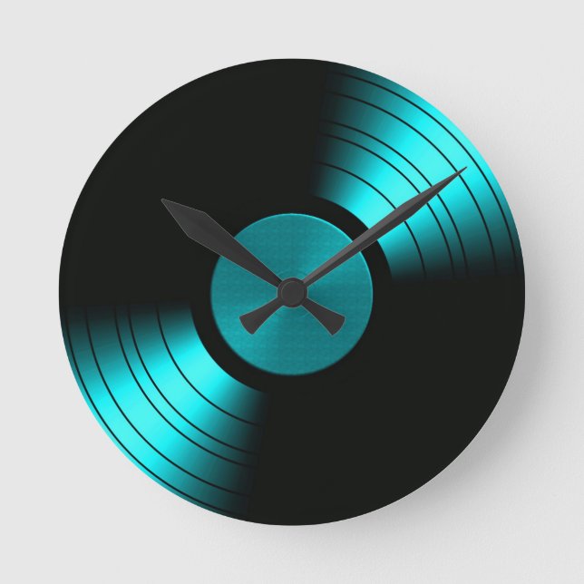 Horloge Ronde Album de Retro Vinyl Record dans Teal (Recto)