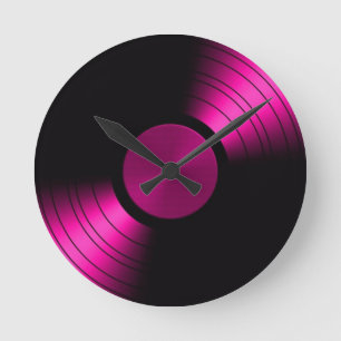 Horloge Ronde Album de Retro Vinyl Record en rose