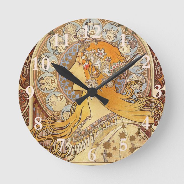 Horloge Ronde Alfonse Mucha Zodiac Art nouveau femme (Recto)