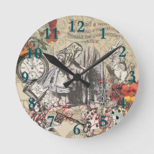 Horloge Ronde Alice Aventures au Pays des Merveilles Rideau Clas