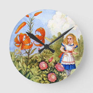 Horloge Ronde Alice Encounters Talking Flowers in Wonderland