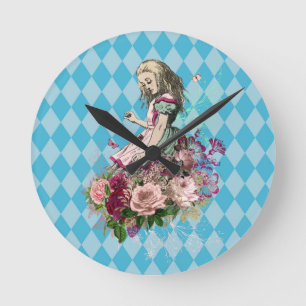 Horloge Ronde Alice in Wonderland Character on Blue Harlequin