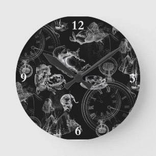 Horloge Ronde Alice in Wonderland Teatime Black Clock