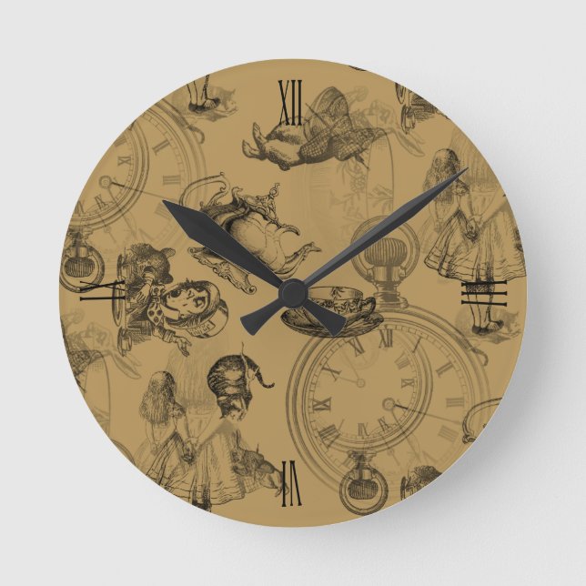 Horloge Ronde Alice in Wonderland Teatime Gold Black Clock (Recto)