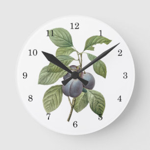 Horloge Ronde Aliments Anciens Fruits, Prunes de Jardin Violette