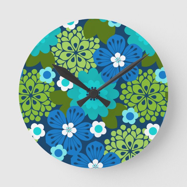 Horloge Ronde Allana Garden Floral Graphique Hawaiien - Navy (Recto)