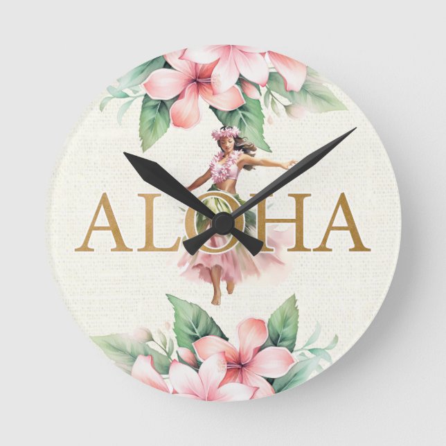 Horloge Ronde Aloha De Hula Girl Sur L'Île Heure Hawaii (Recto)