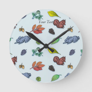 Horloge Ronde Alors mignon Animaux Bois Automne Floral