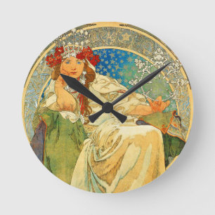 Horloge Ronde Alphonse Mucha Art Nouveau Princesse Hyacinth