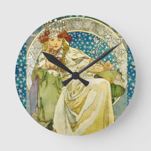 Horloge Ronde Alphonse Mucha Princess Hyacinth Art Nouveau