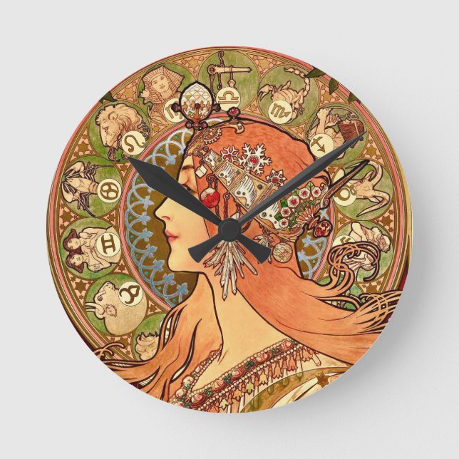 Horloge Ronde Alphonse Mucha - Zodiaque (Recto)