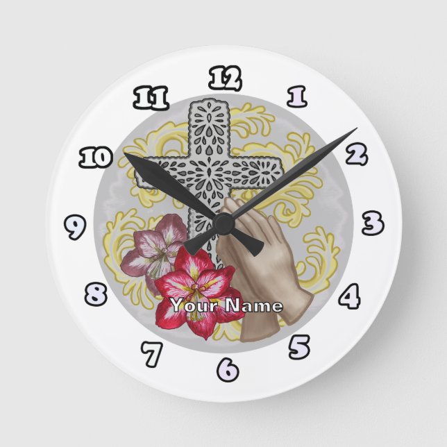 Horloge Ronde Amaryllis Croix Chrétienne (Recto)