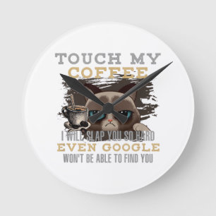 Horloge Ronde Amateur de café drôle - Humour de chat