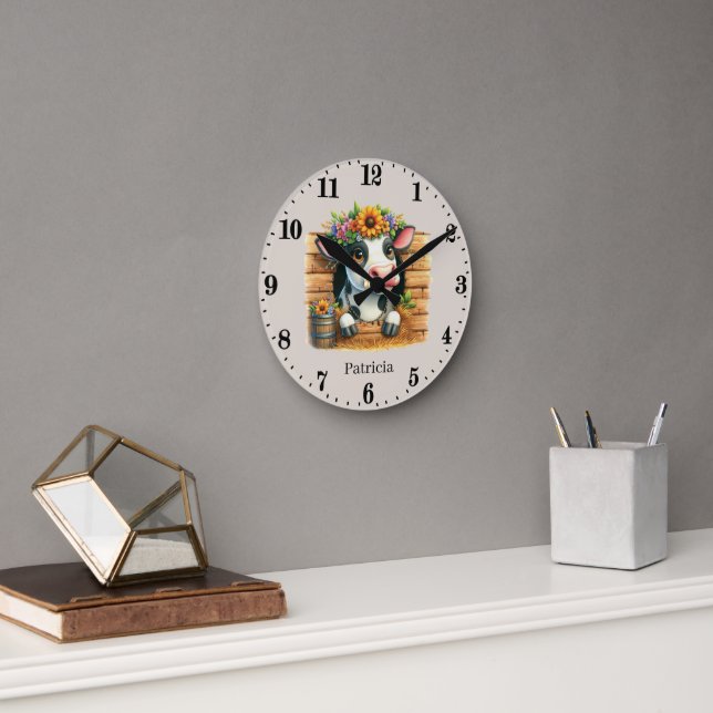 Horloge Ronde Amateurs de vache mignonne ajouter un nom (Bureau)