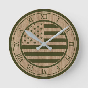 Horloge Ronde America Flag Green Army