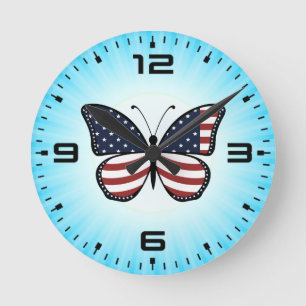 Horloge Ronde American Flag Butterfly Design-62615