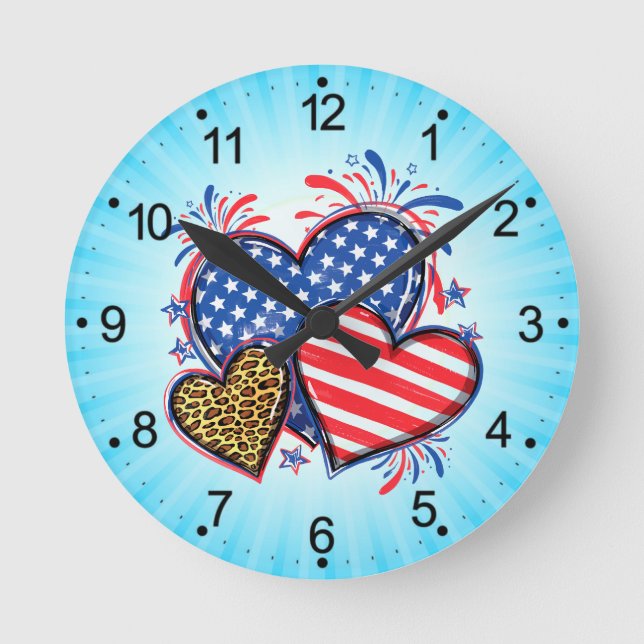 Horloge Ronde American Flag Heart Leopard Sublimation-64210 (Recto)