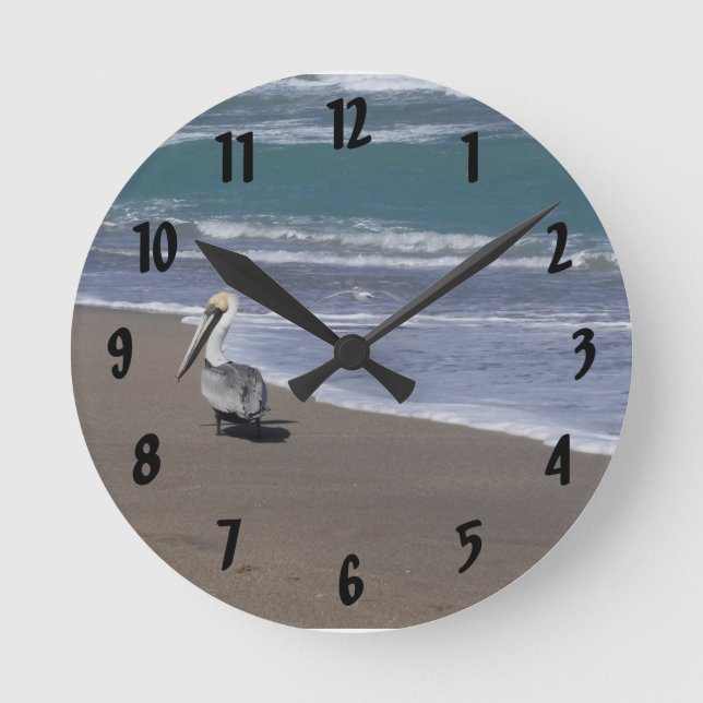 Horloge Ronde Amis de plage de pélican (Recto)